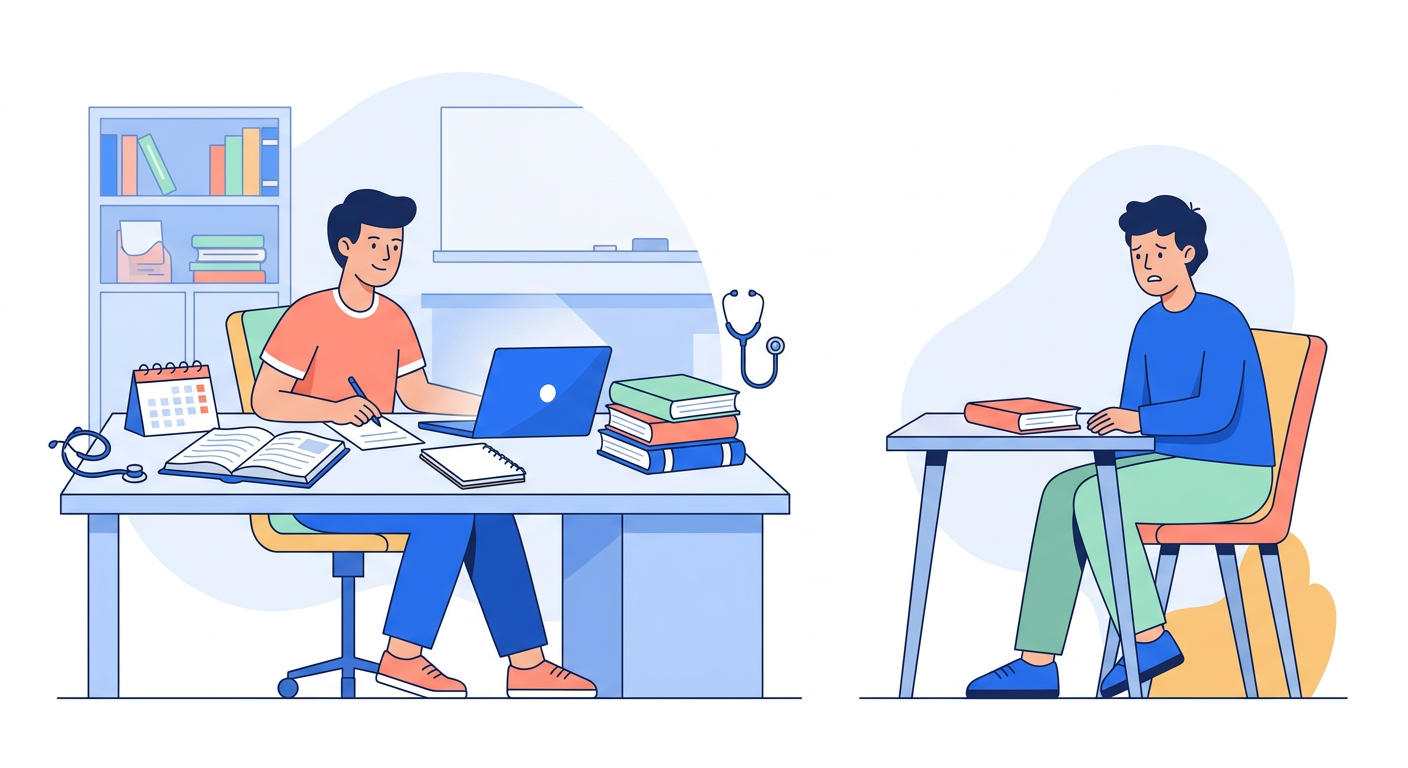 Illustration comparative vectorielle des avantages d'une prépa privée face au tutorat seul pour la réussite des études.
